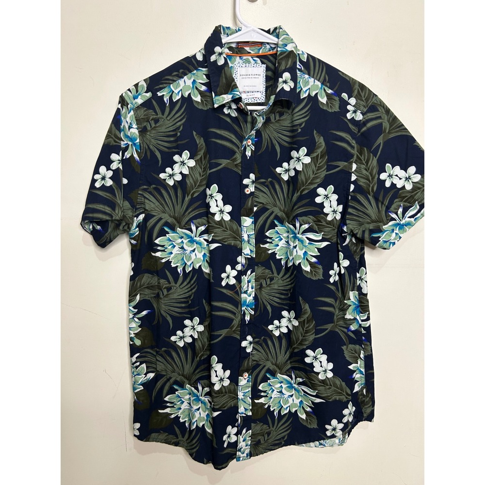 Denim‎ & Flower Ricky Singh Floral Print Button Down Short Sleeve Shirt